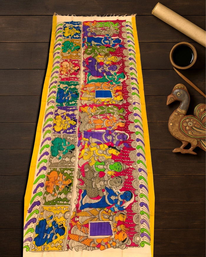 Indiehaat | Mangalagiri Handpainted Dupatta Multicolor