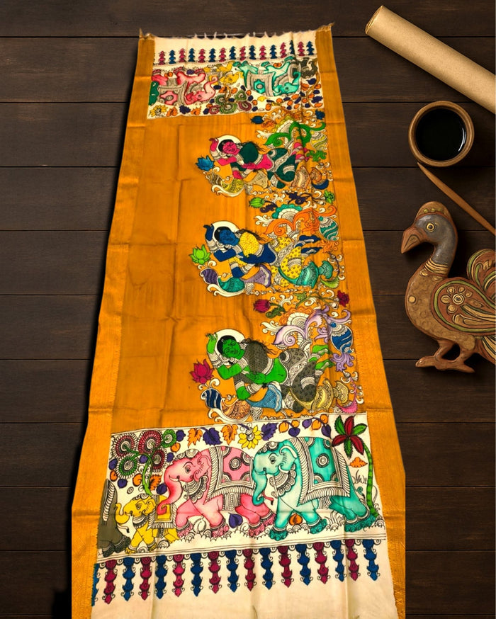 Indiehaat | Mangalagiri Handpainted Dupatta Yellow
