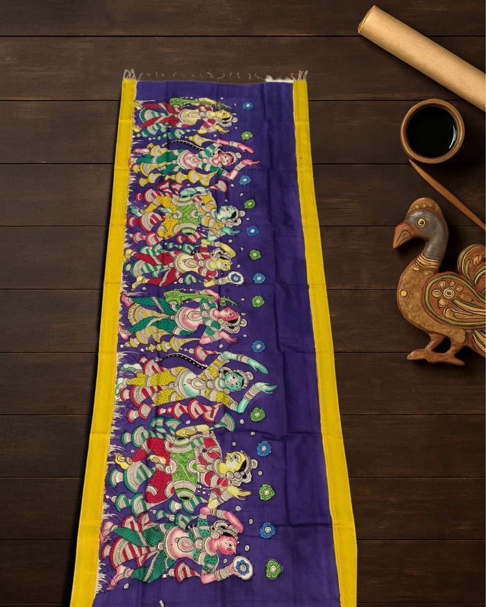 Indiehaat | Mangalagiri Handpainted Dupatta Blue