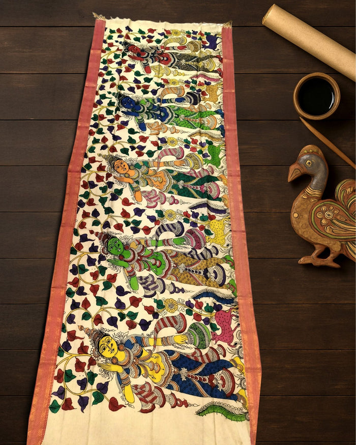 Indiehaat | Mangalagiri Handpainted Dupatta Multicolor
