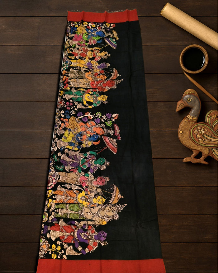 Indiehaat | Mangalagiri Handpainted Dupatta Black