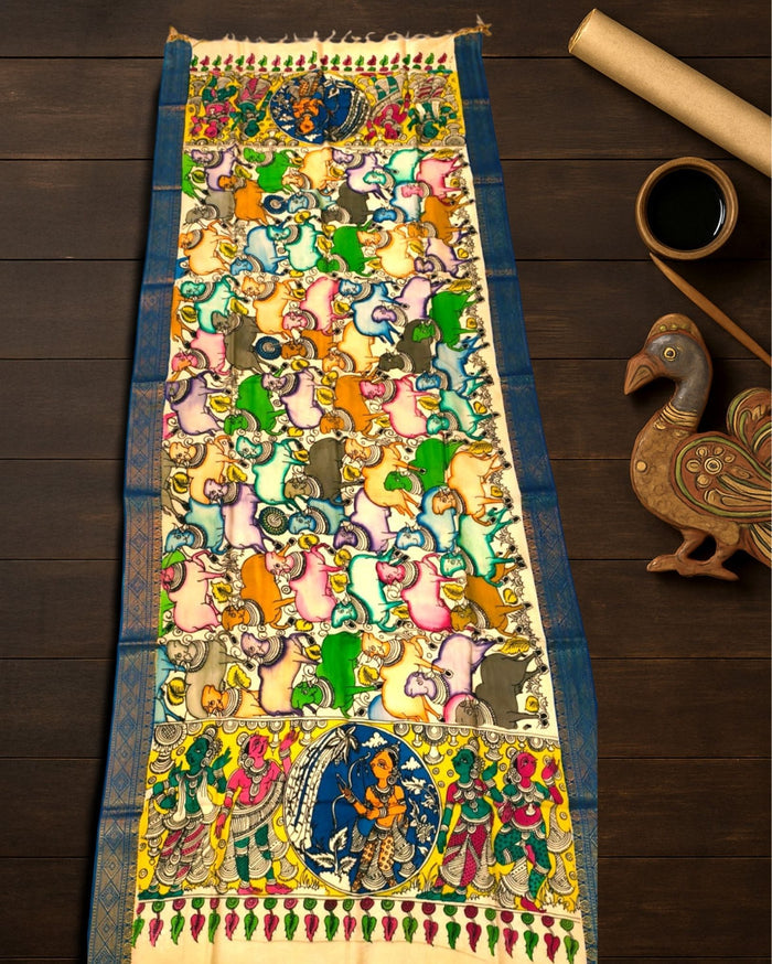 Indiehaat | Mangalagiri Handpainted Dupatta Multicolor