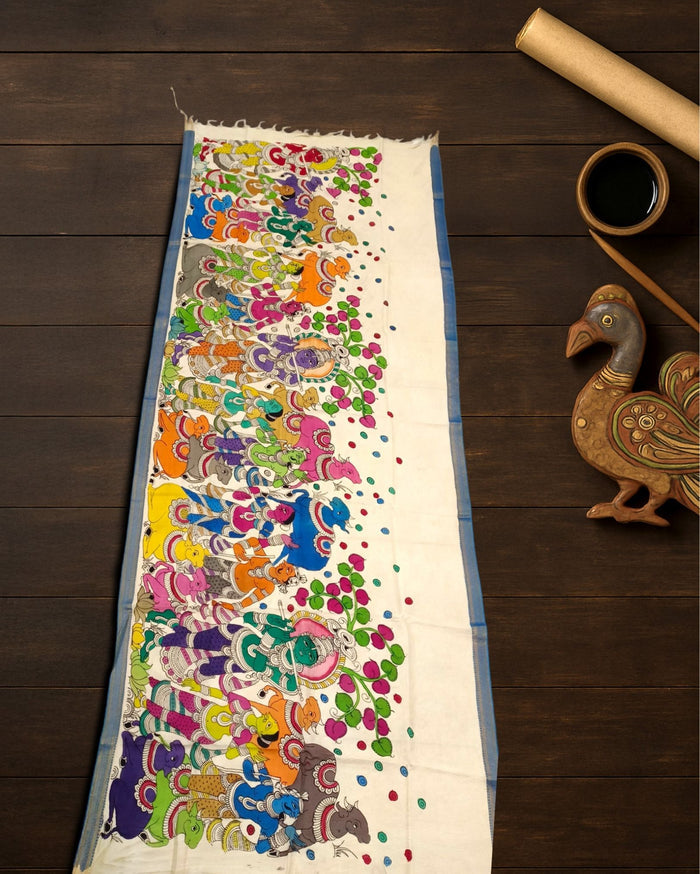 Indiehaat | Mangalagiri Handpainted Dupatta White
