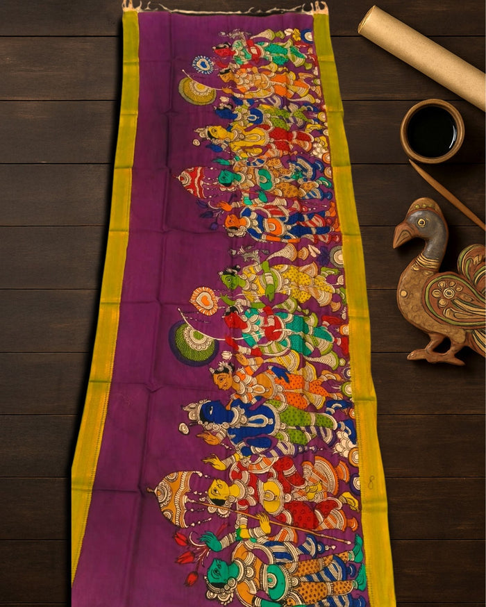 Indiehaat | Mangalagiri Handpainted Dupatta Purple
