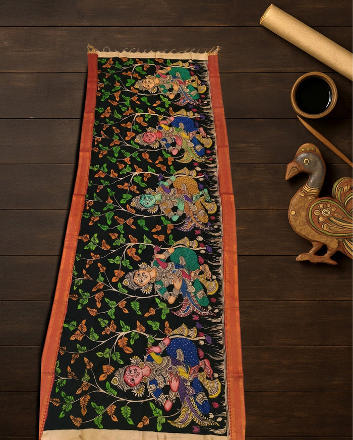 Indiehaat | Mangalagiri Handpainted Dupatta Black