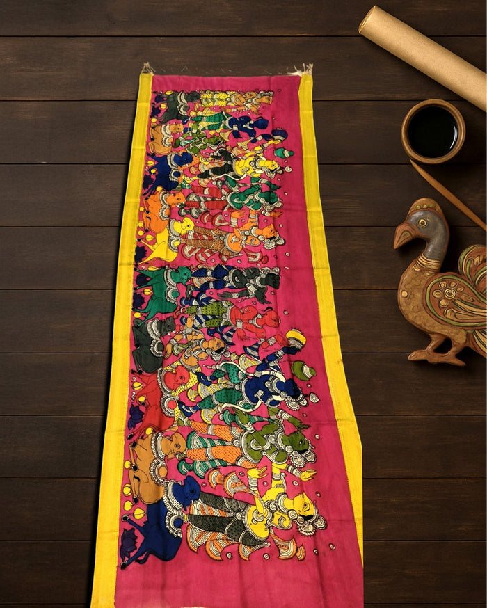 Indiehaat | Mangalagiri Handpainted Dupatta Pink