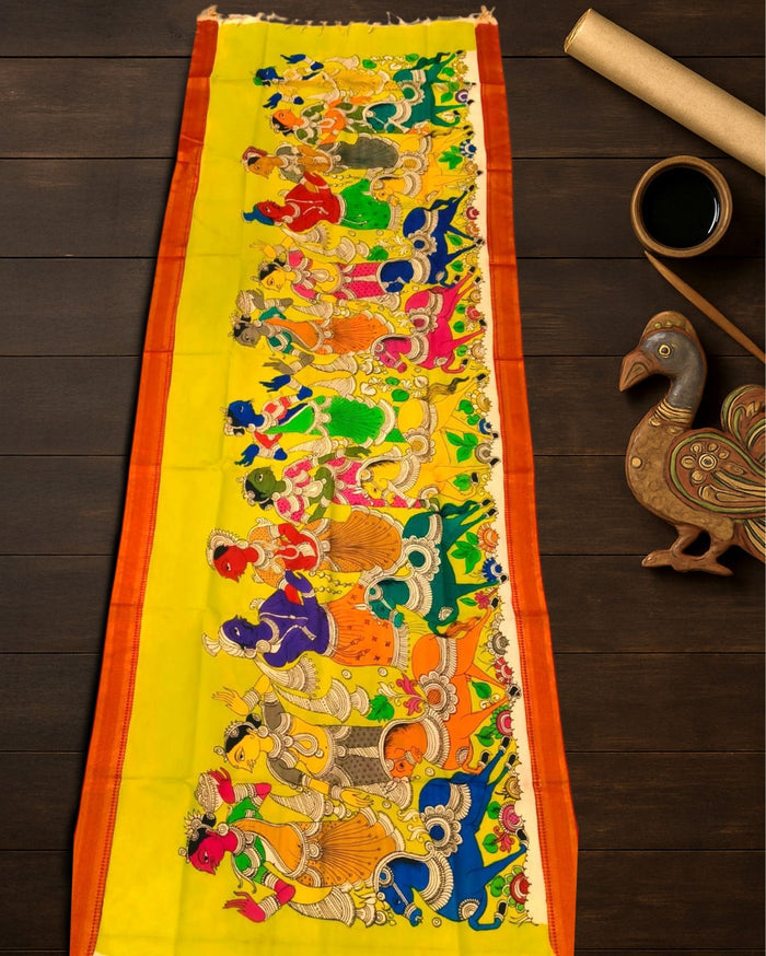 Indiehaat | Mangalagiri Handpainted Dupatta Yellow
