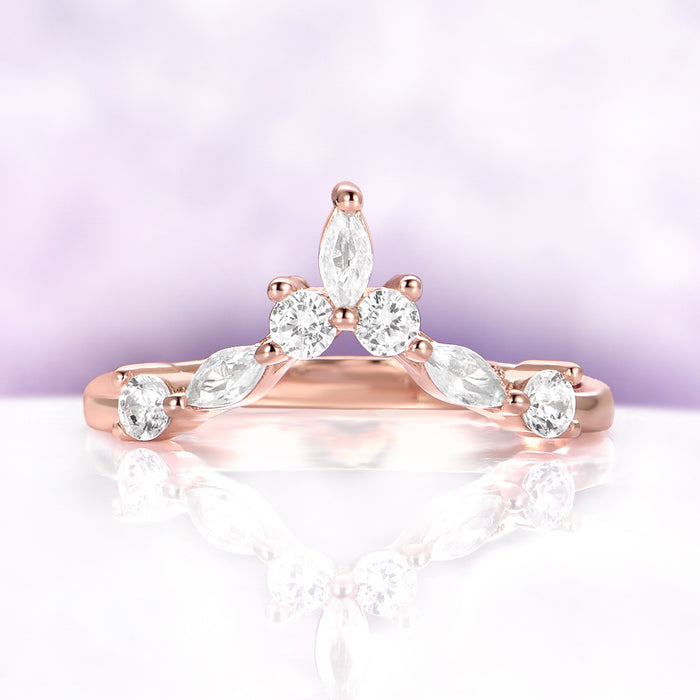 Marquise and round accent crown band in 14K Rose Gold Vermeil by Aquamarise, shown alone as the matching band to the Teardrop Morganite Ring Set.