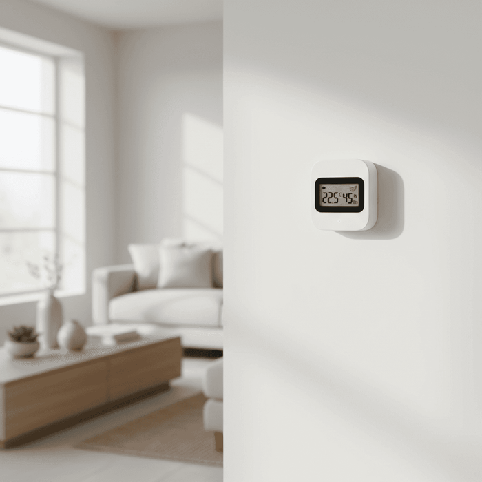 Shelly Gen3 temperature and humidity sensor mounted on wall