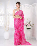 Indiehaat | Tepchi Handwork Georgette Saree Dark Pink