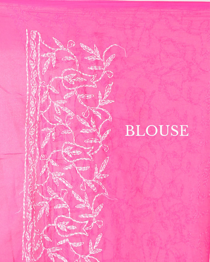 Indiehaat | Tepchi Handwork Georgette Saree Dark Pink