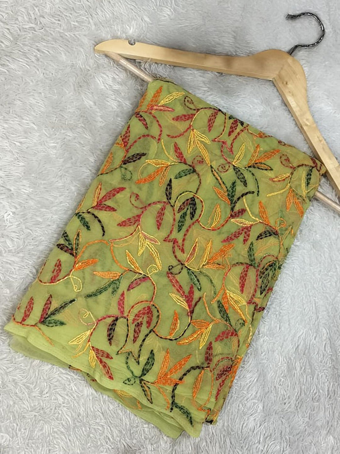 Indiehaat | Tepchi Handwork Georgette Saree Green