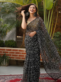 Tepchi Handwork Georgette Work Black Saree