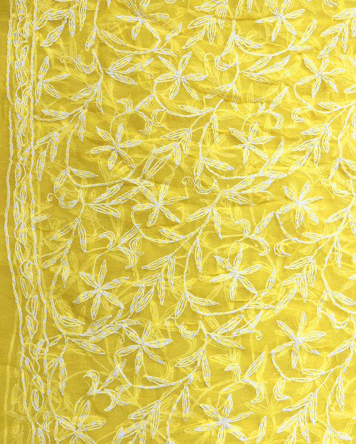 Tepchi Handwork Georgette Work Yellow Saree