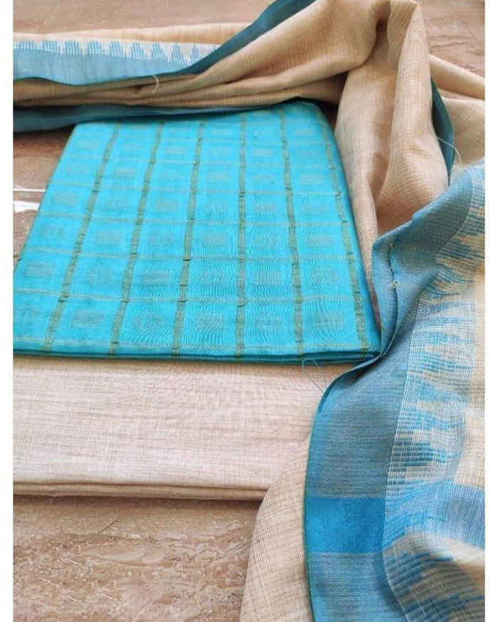 Timeless Khadi Cotton Handcrafted Blue Suit (T+B+D)