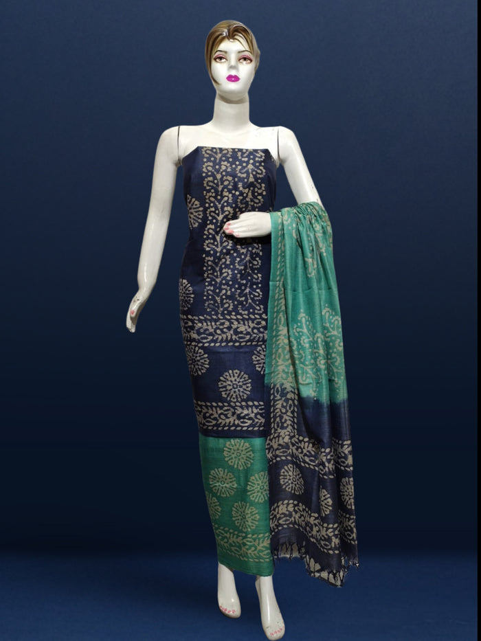 Timeless Khadi Cotton Wax Batik Hand Dyed Blue Suit (T+B+D)
