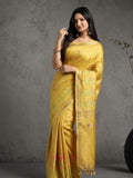 Timeless Silk Linen Embroidered Mustard Saree
