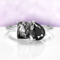 Toi Et Moi Rutilated Quartz & Black Onyx Engagement Ring in 14K White Gold by Aquamarise Gold, featuring a gothic-inspired duo of stones in a sleek solid gold band design.