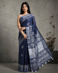 Buy Tranquil Slub Linen Batik Print Saree Online