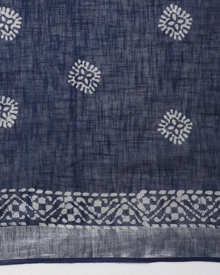 Buy Tranquil Slub Linen Batik Print Saree Online