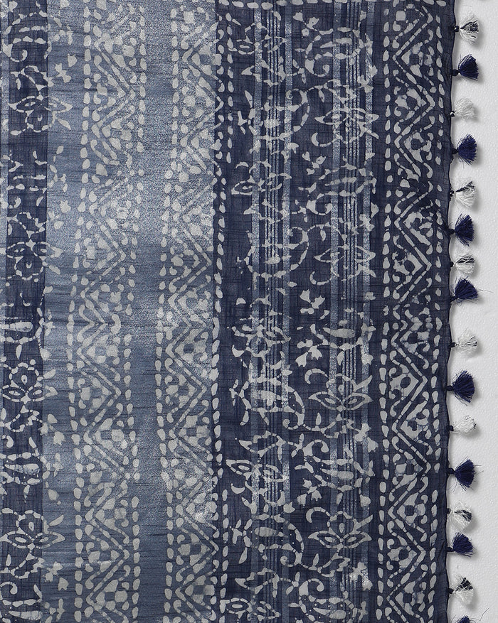 Buy Tranquil Slub Linen Batik Print Saree Online