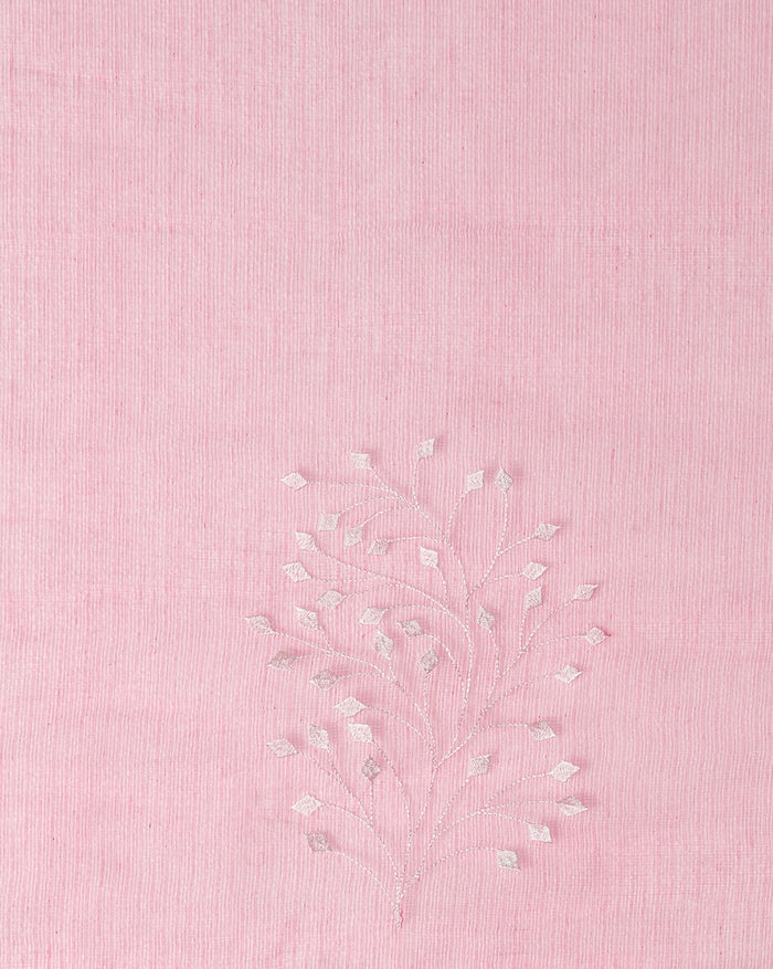 Trendy Kota Doria Cotton Bel Embroidery Pink Saree Handdyed