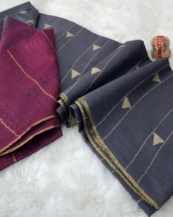 Indiehaat | Kota Silk Jacquard Weaving Saree Gray