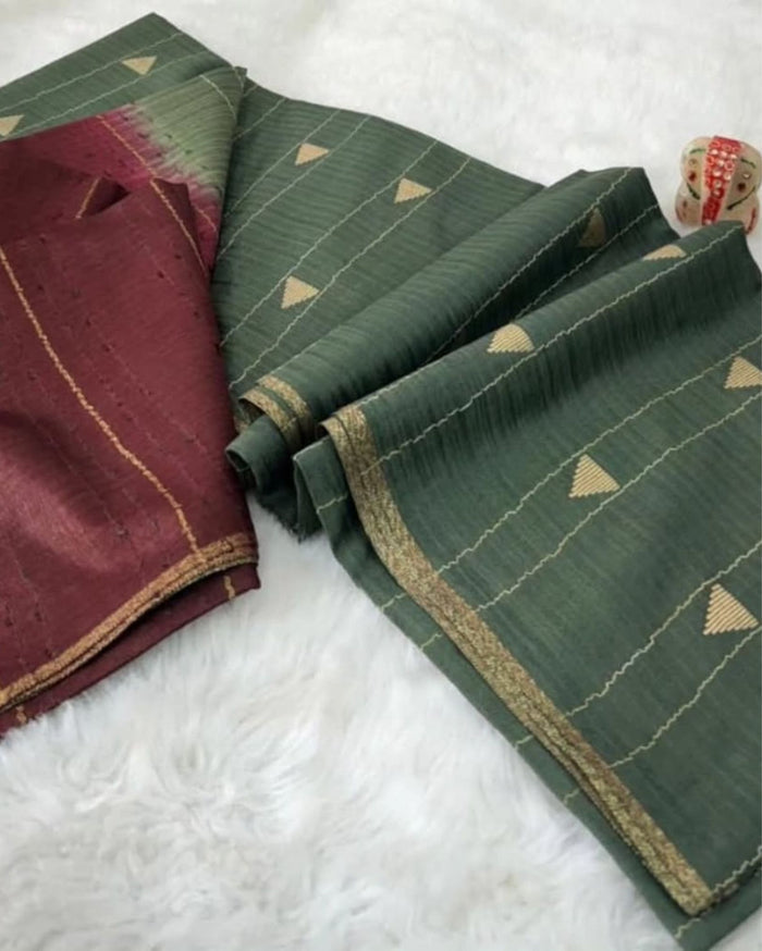 Indiehaat | Kota Silk Jacquard Weaving Saree Green