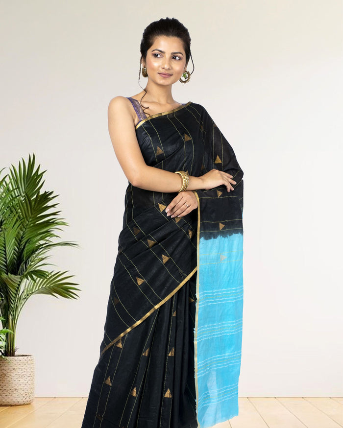 Trikon Katha Pure Kota Silk Saree Chinese Black