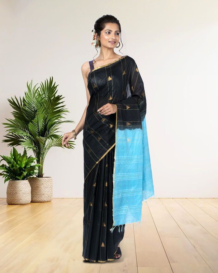 Trikon Katha Pure Kota Silk Saree Chinese Black