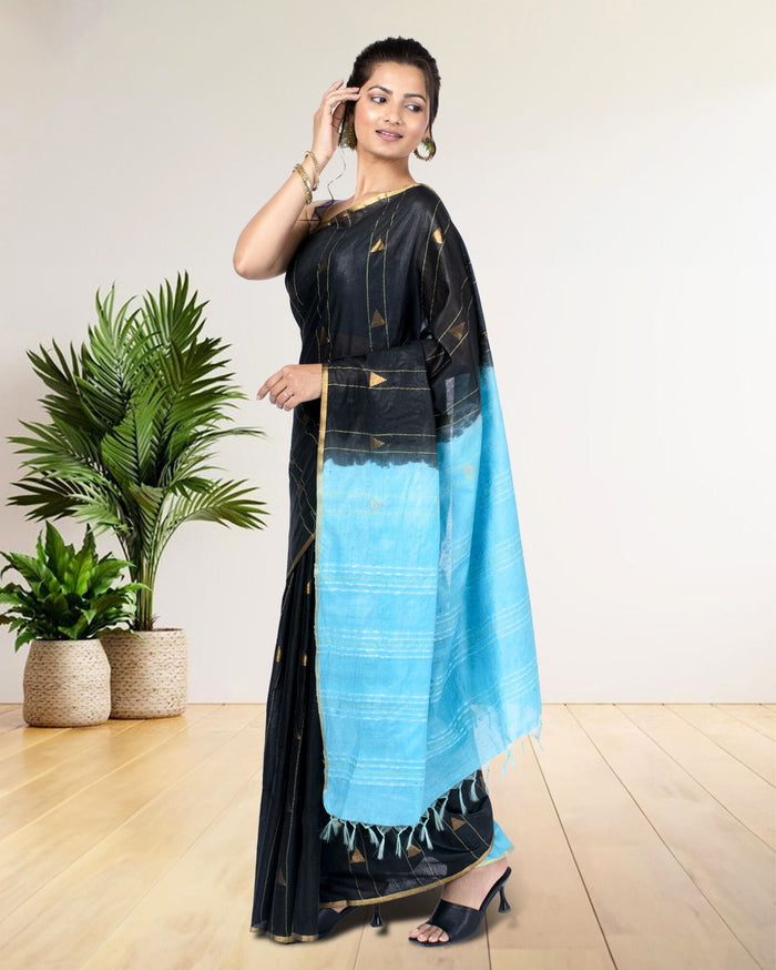 Trikon Katha Pure Kota Silk Saree Chinese Black