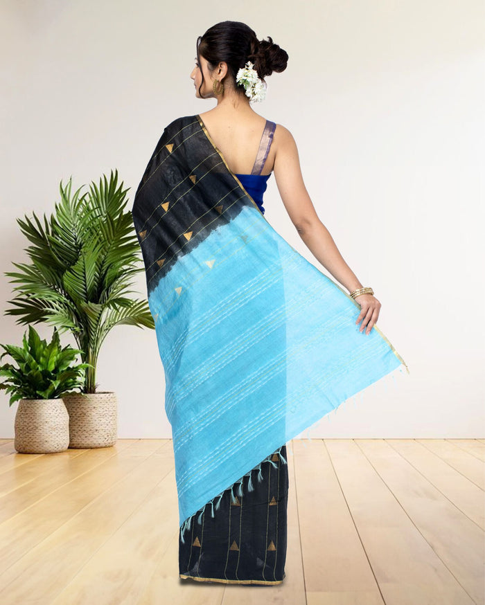 Trikon Katha Pure Kota Silk Saree Chinese Black