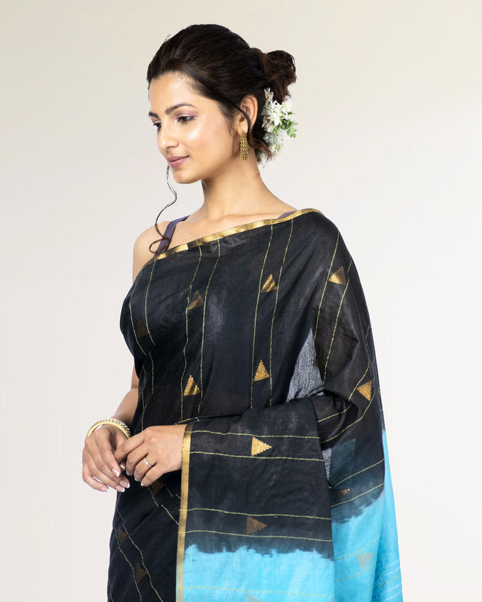 Trikon Katha Pure Kota Silk Saree Chinese Black