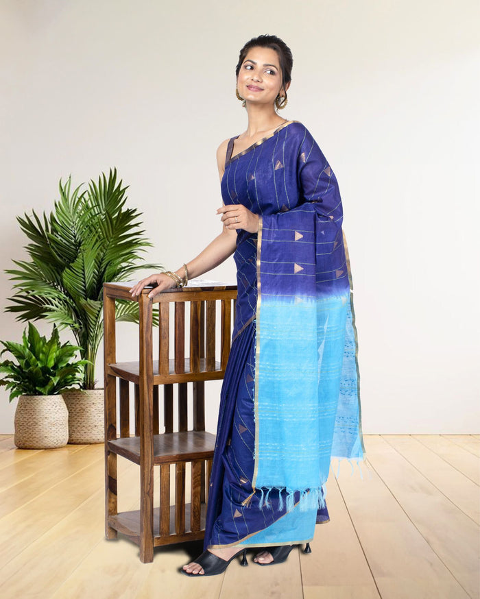 Trikon Katha Pure Kota Silk Saree Liberty Blue
