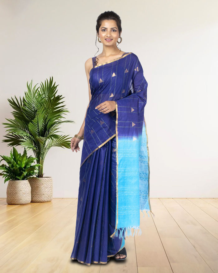 Trikon Katha Pure Kota Silk Saree Liberty Blue