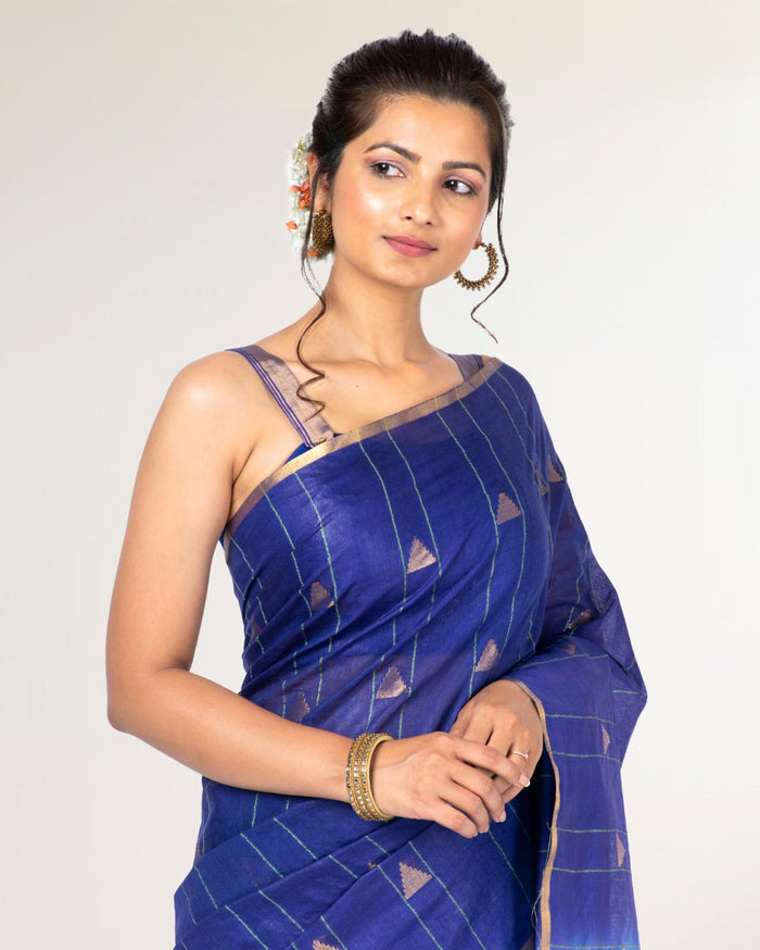 Trikon Katha Pure Kota Silk Saree Liberty Blue