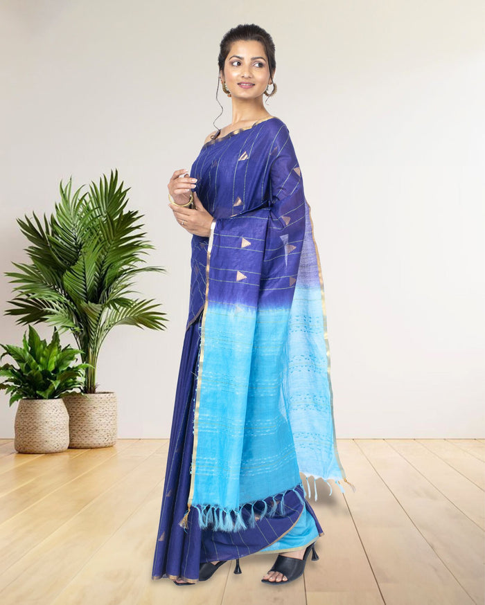 Trikon Katha Pure Kota Silk Saree Liberty Blue