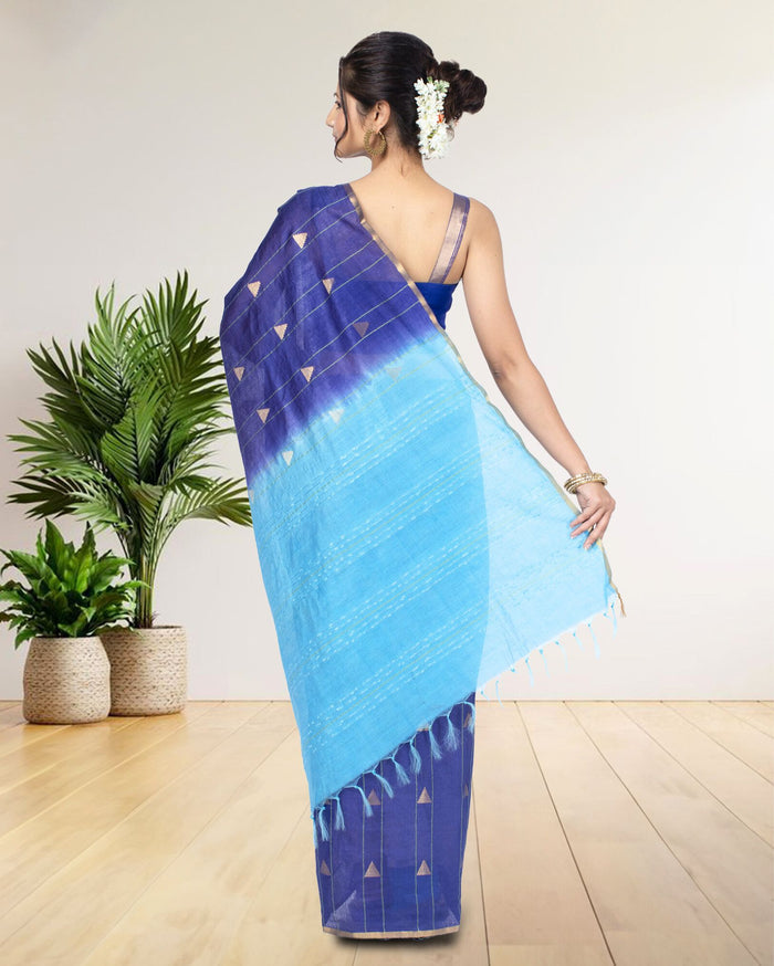 Trikon Katha Pure Kota Silk Saree Liberty Blue