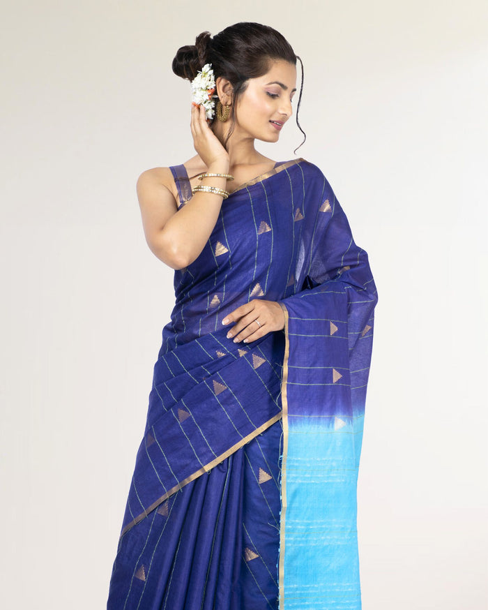 Trikon Katha Pure Kota Silk Saree Liberty Blue