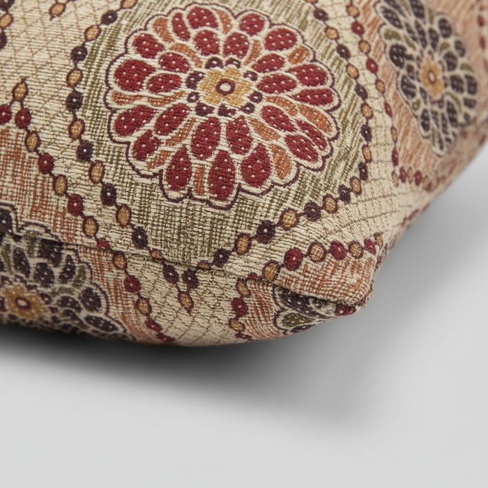 AI-generated Turkish Square Pillow Cover Rosette detail scene based on the real product image