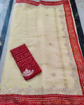 Tye & Drape Kota Cotton Kachi Gotta Cream Yellow Saree