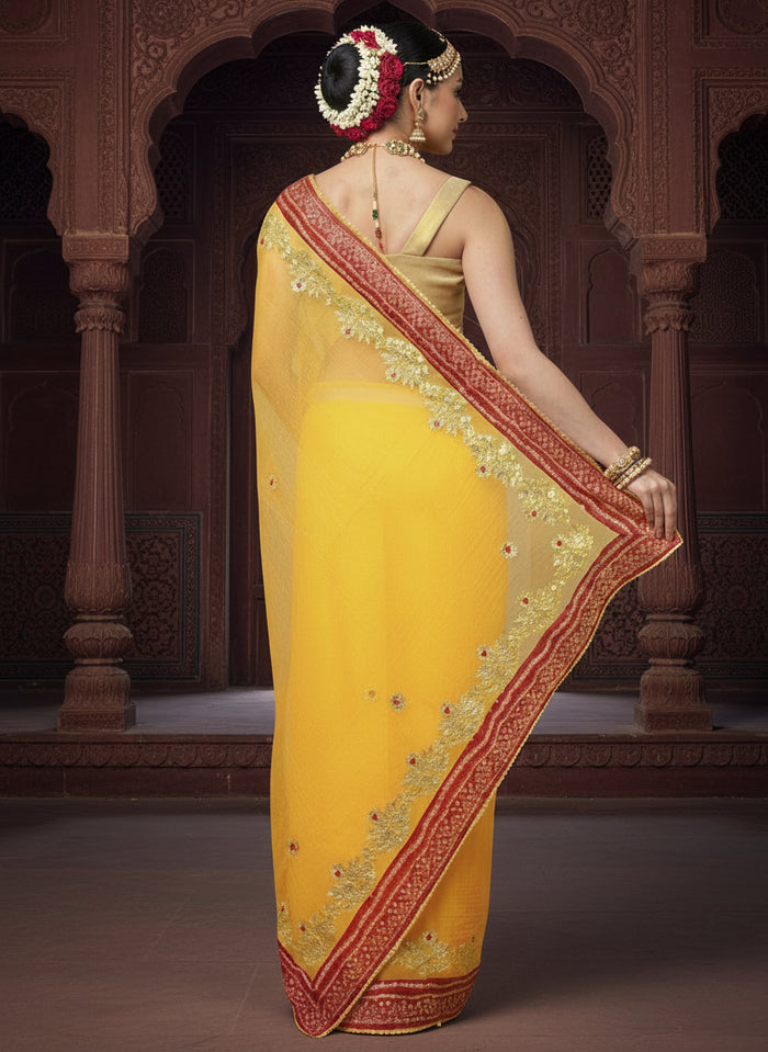 Tye & Drape Kota Cotton Kachi Gotta Yellow Saree