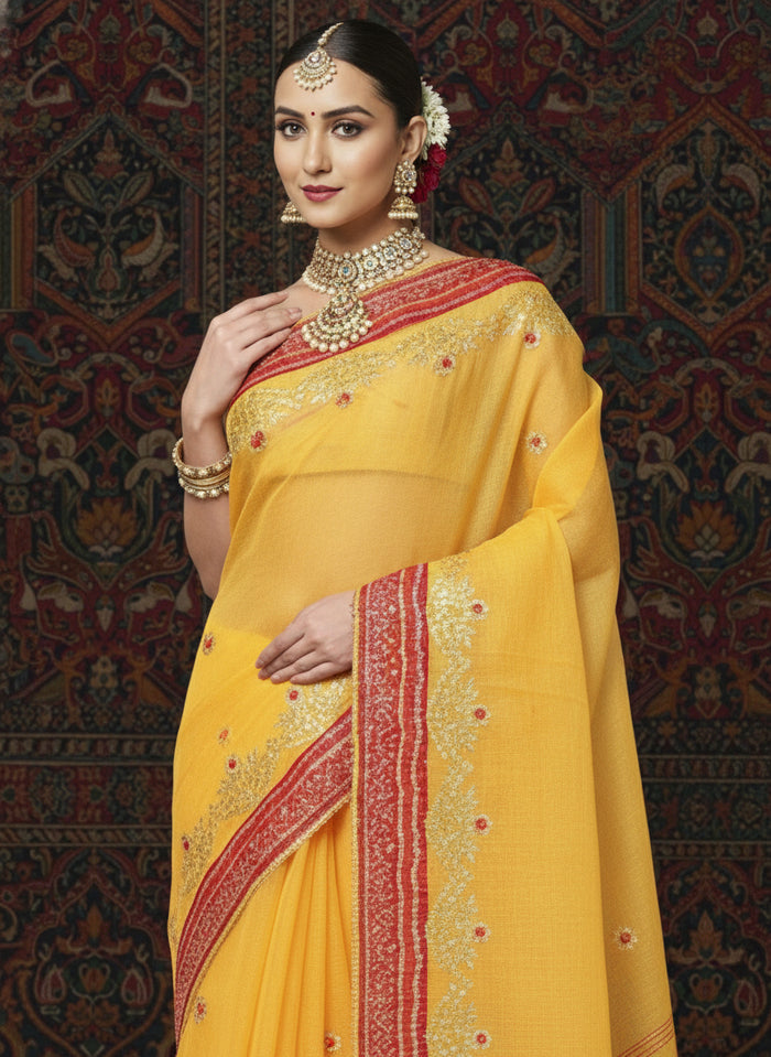Tye & Drape Kota Cotton Kachi Gotta Yellow Saree