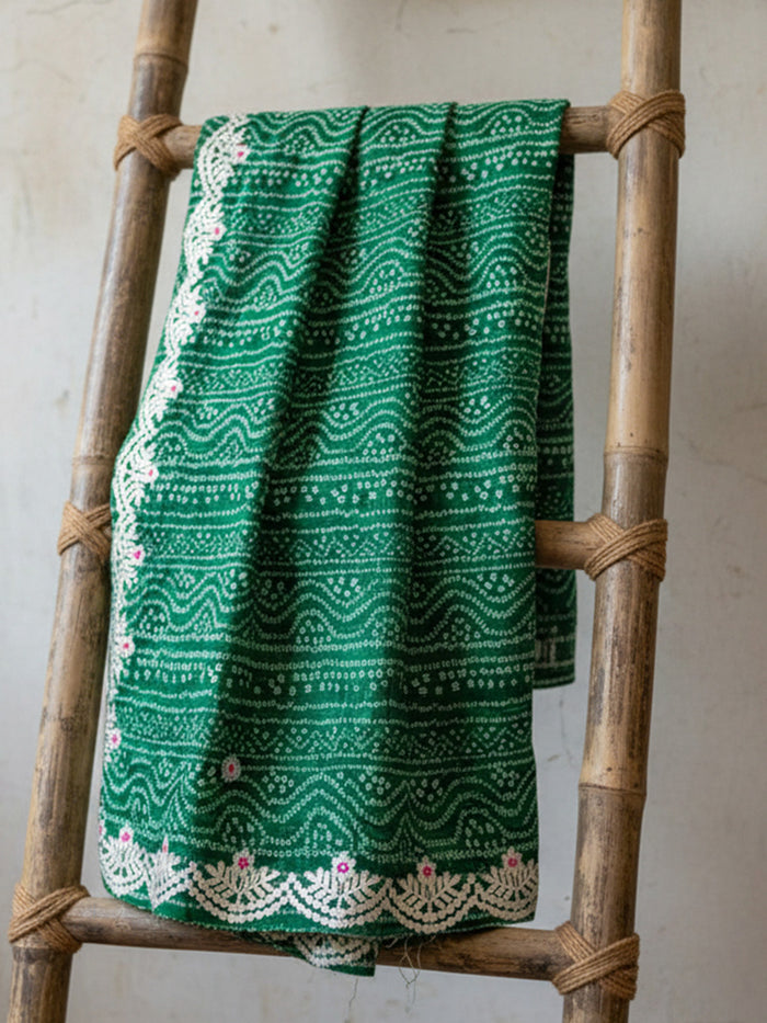 Tye & Drape Kota Doria Bandhej Print Green Saree