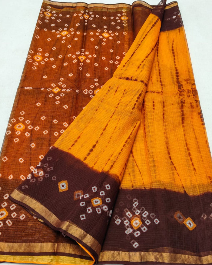 Indiehaat | Kota Cotton Bandhej Shibori Saree Red & Maroon