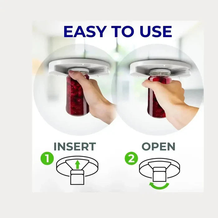 Under cabinet jar opener showing easy one-handed operation for opening jars and bottles.
