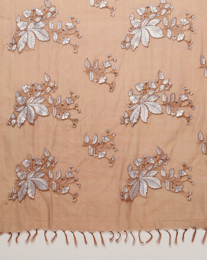 Embroidered Organza Pure Silk Brown Saree for Timeless Appeal | Indiehaat