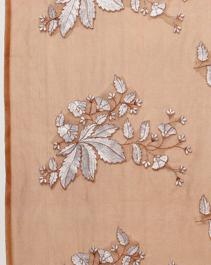 Embroidered Organza Pure Silk Brown Saree for Timeless Appeal | Indiehaat