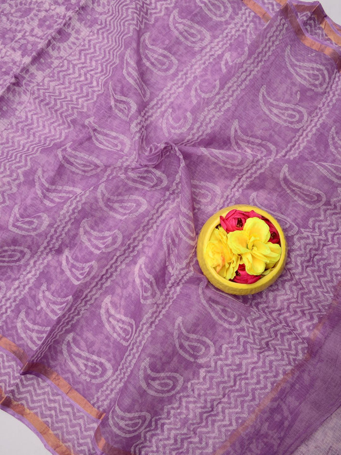 Indiehaat | Kota Doria Blockprint Saree Purple