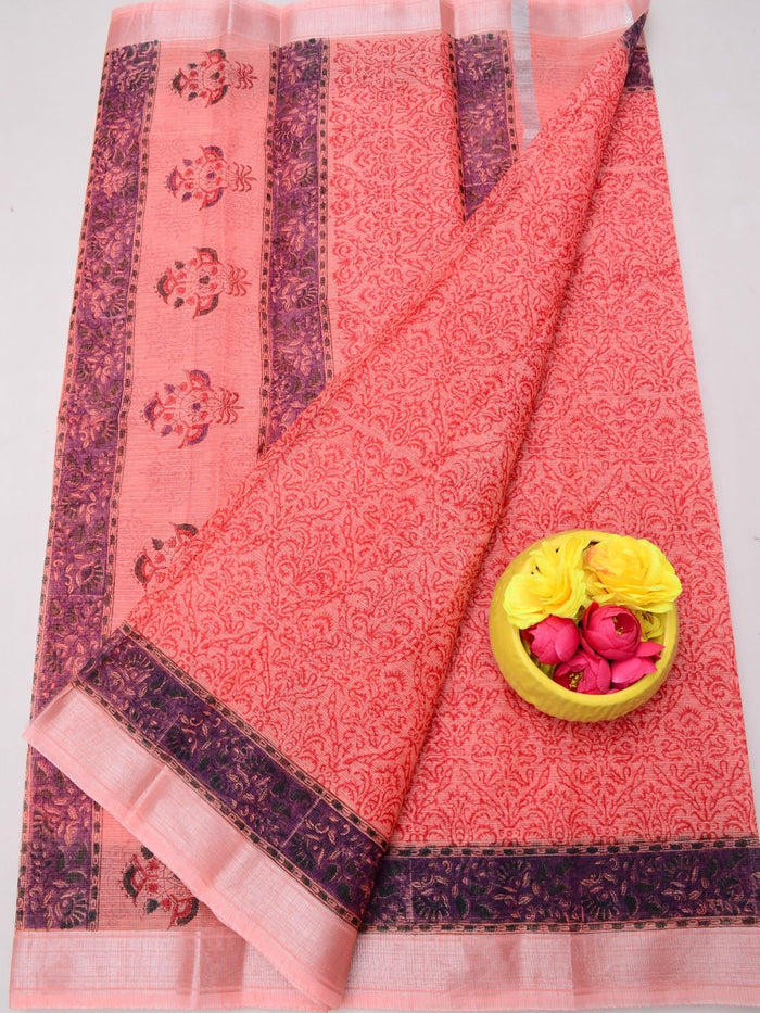 Indiehaat | Kota Doria Blockprint Saree Orange